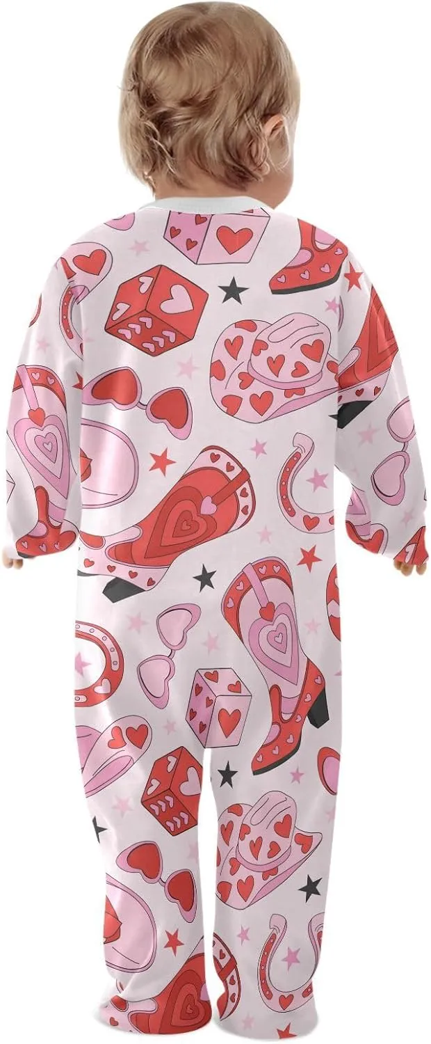 Cute Cowgirl Baby One-Piece Footies Long Sleeve Rompers Pajamas Zip Front Pjs for Boys Girls kids 3M