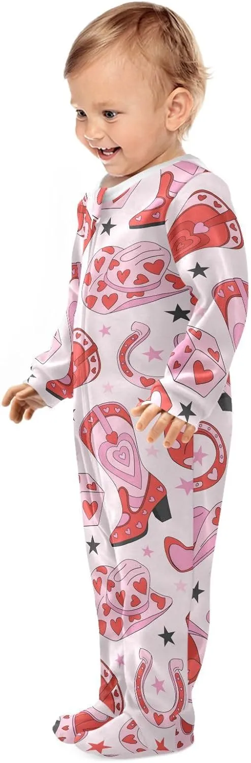 Cute Cowgirl Baby One-Piece Footies Long Sleeve Rompers Pajamas Zip Front Pjs for Boys Girls kids 3M