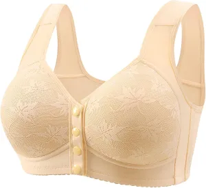 Daisy Bras for Older Women Front Closure Full Coverage Breathable Cotton Bras Plus Size Wireless Push up Everyday Bra