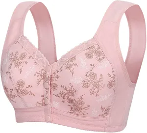 Daisy Bras for Older Women Front Closure No Underwire Full Coverage Everyday Bras Comfort Breathable Cotton Bralette