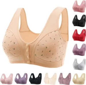 Daisy Bras for Older Women Front Closure Push up Bra No Underwire Senior Bra with Snaps 2025 Upgraded Breathable Cotton Bras