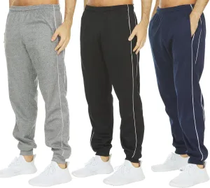 DARESAY Mens 3 Pack Dry Fit Fleece Athletic Workout Jogger Sweatpants for Men with Pockets and Drawstring Size S-3XL