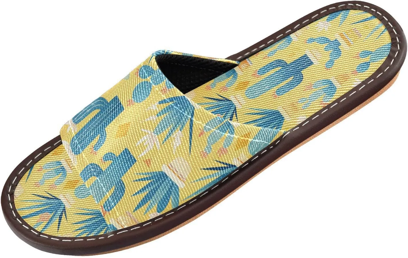 Deep Blue Cacti Yellow Women Men's Fashion Slippers Breathable Beach Sandals for Bedroom Beach Beach