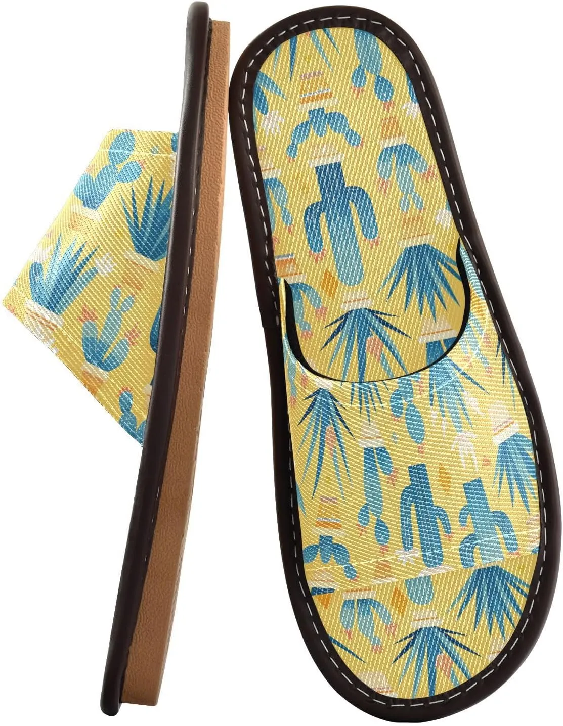 Deep Blue Cacti Yellow Women Men's Fashion Slippers Breathable Beach Sandals for Bedroom Beach Beach