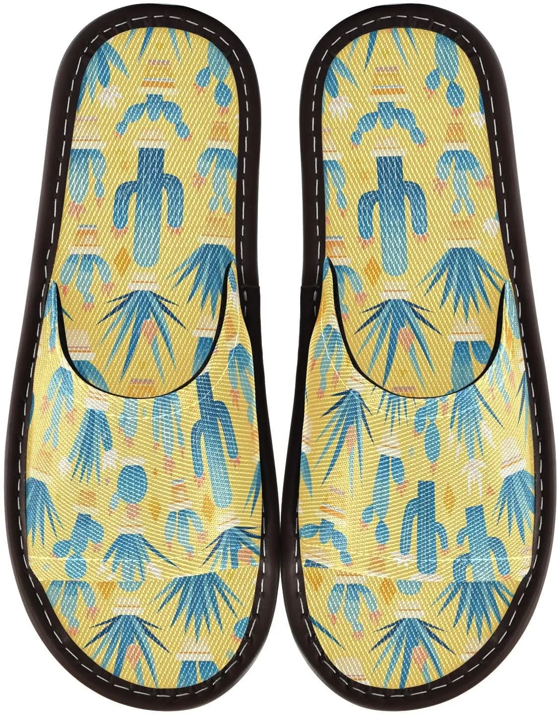 Deep Blue Cacti Yellow Women Men's Fashion Slippers Breathable Beach Sandals for Bedroom Beach Beach