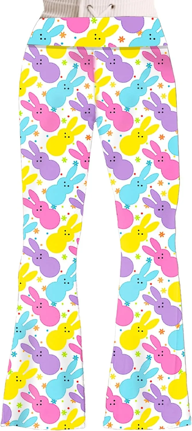 Deerose Girls Bell Bottom Floral Print Stretch Hippie Pants High Waist Flare Pants 5-14 Year