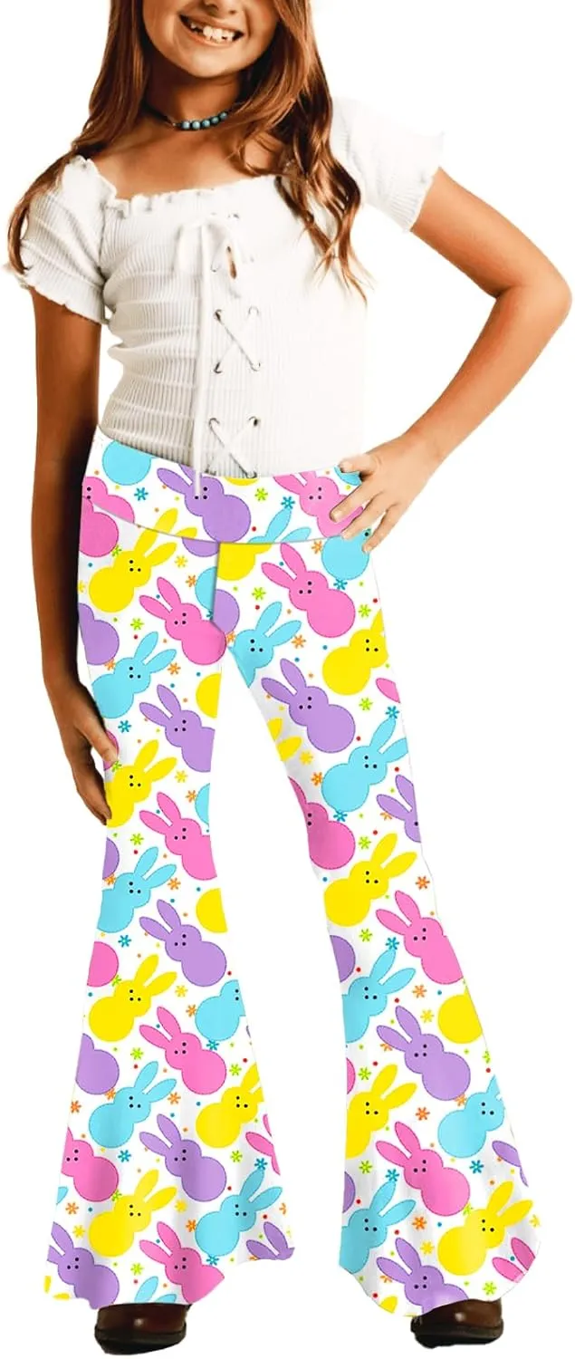Deerose Girls Bell Bottom Floral Print Stretch Hippie Pants High Waist Flare Pants 5-14 Year