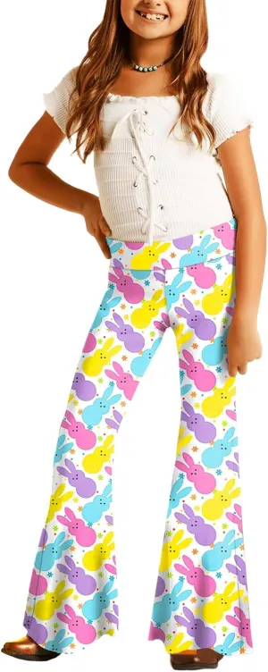 Deerose Girls Bell Bottom Floral Print Stretch Hippie Pants High Waist Flare Pants 5-14 Year