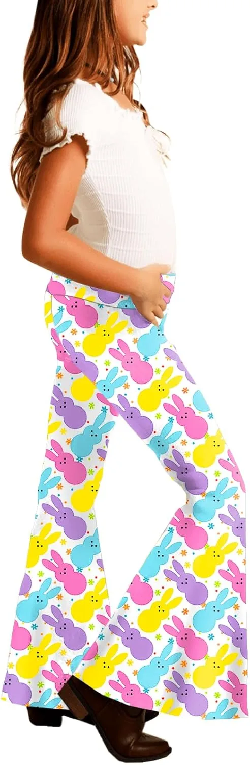 Deerose Girls Bell Bottom Floral Print Stretch Hippie Pants High Waist Flare Pants 5-14 Year