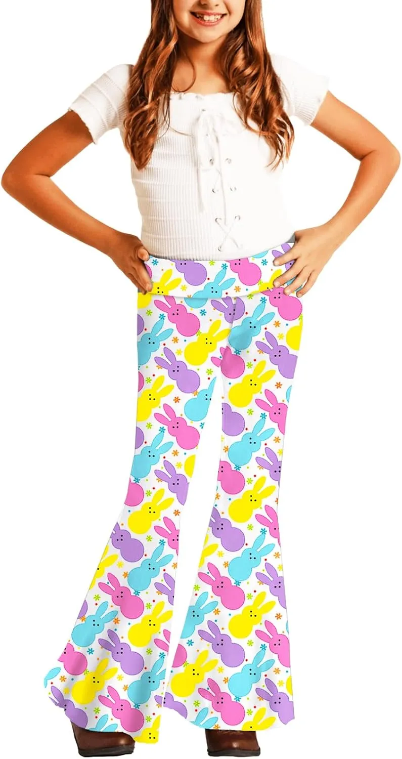 Deerose Girls Bell Bottom Floral Print Stretch Hippie Pants High Waist Flare Pants 5-14 Year