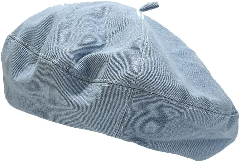 Denim Beret Hat for Women French Style Artist Hat Casual Beanie Cap