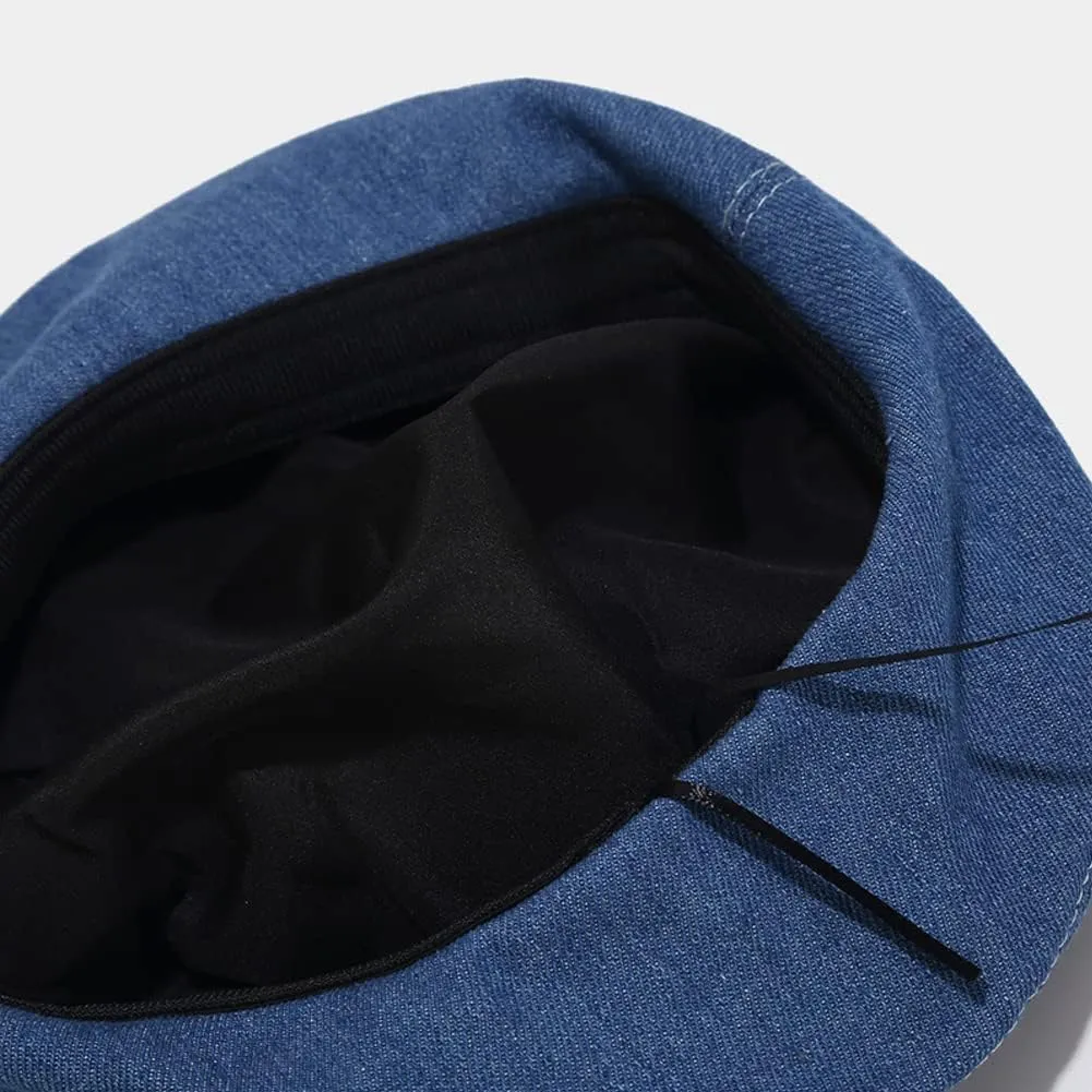 Denim Beret Hat for Women French Style Artist Hat Casual Beanie Cap