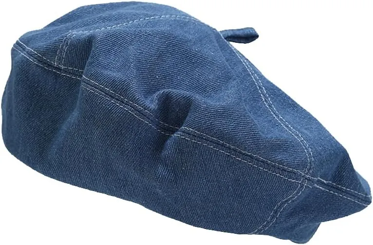 Denim Beret Hat for Women French Style Artist Hat Casual Beanie Cap