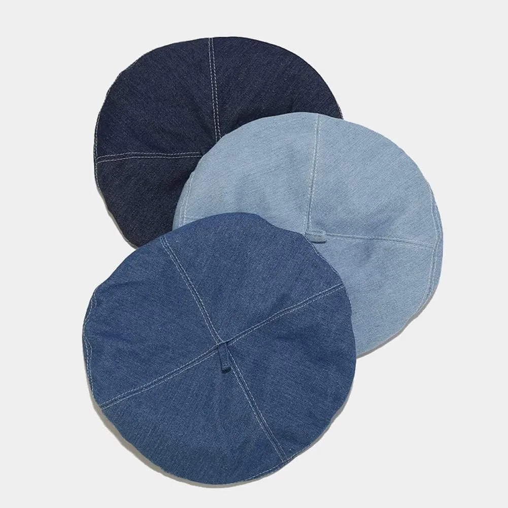 Denim Beret Hat for Women French Style Artist Hat Casual Beanie Cap