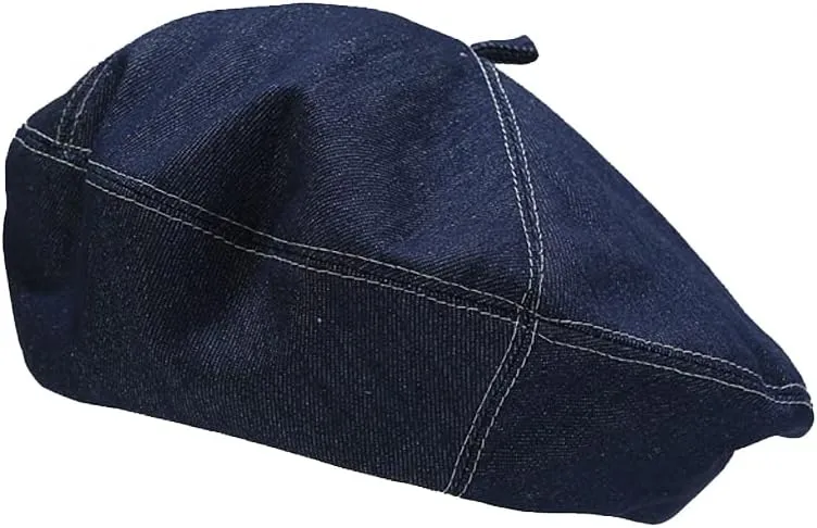 Denim Beret Hat for Women French Style Artist Hat Casual Beanie Cap
