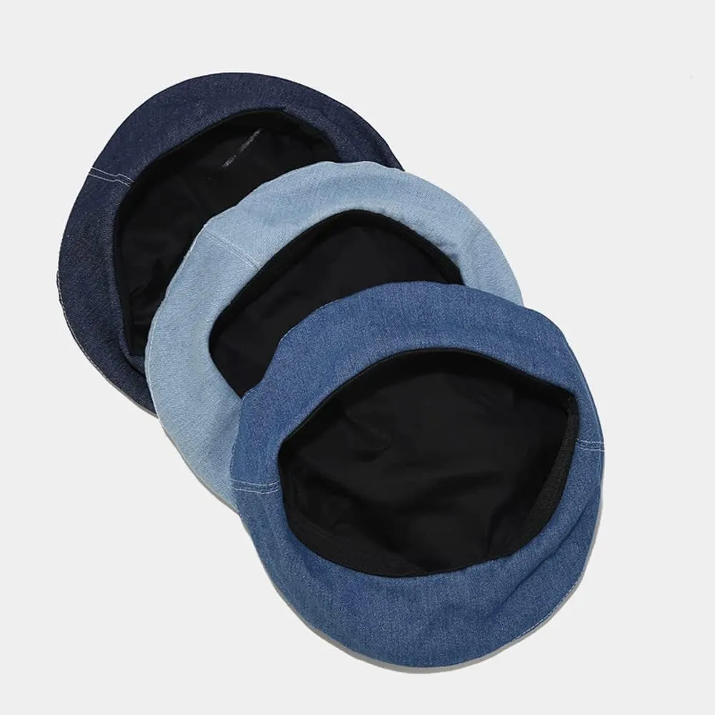 Denim Beret Hat for Women French Style Artist Hat Casual Beanie Cap