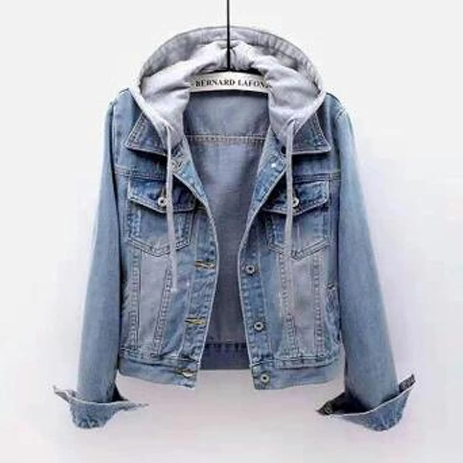 Denim Jacket for Women Casual Denim Jacket Coat Hoodie Pullover Sweatshirt Distressed Costume Long Sleeve Jean Tops