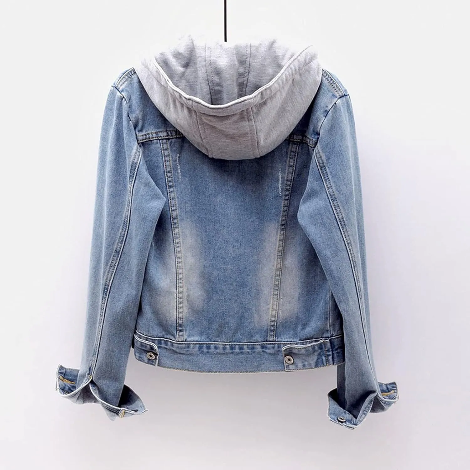 Denim Jacket for Women Casual Denim Jacket Coat Hoodie Pullover Sweatshirt Distressed Costume Long Sleeve Jean Tops