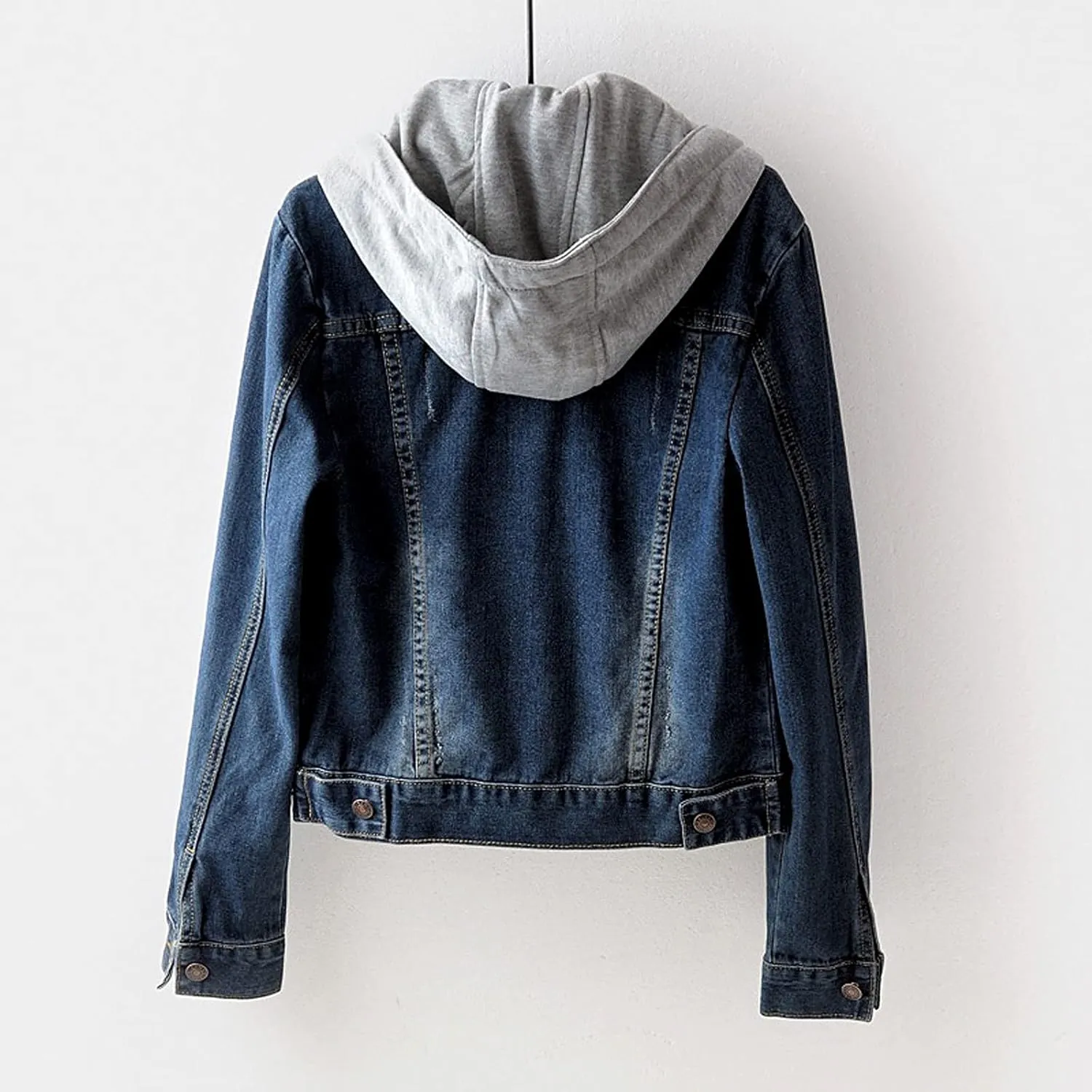Denim Jacket for Women Casual Denim Jacket Coat Hoodie Pullover Sweatshirt Distressed Costume Long Sleeve Jean Tops