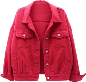 Denim Jackets for Women Oversized Lapel Collar Retro Cowgirl Jean Jackets Trendy Relax Fit Cropped Coats With Pockets