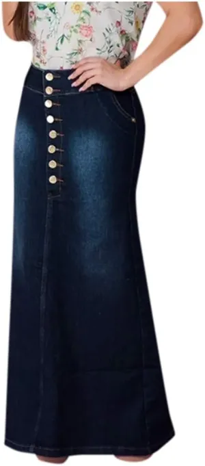 Denim Maxi Skirts for Women High Waist Mermaid Bodycom Wrap Skirt Pocketed Jeans Long Dress with Buttons