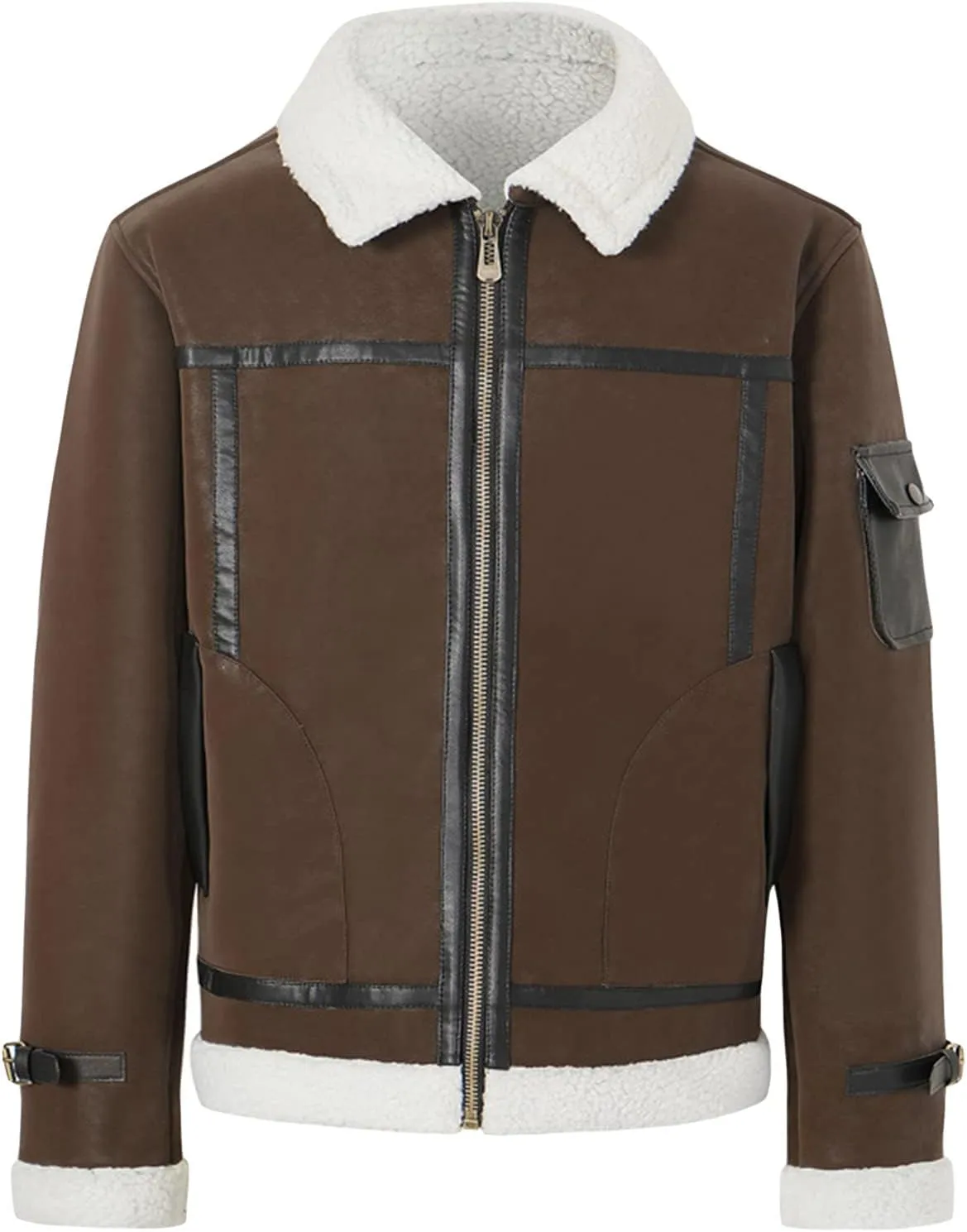 DGHM-JLMY Men's Fur Leather Coat Lapel Cashmere Cotton Military Jacket Thicken Cargo Coat Vintage Padded Warm Winter Coat