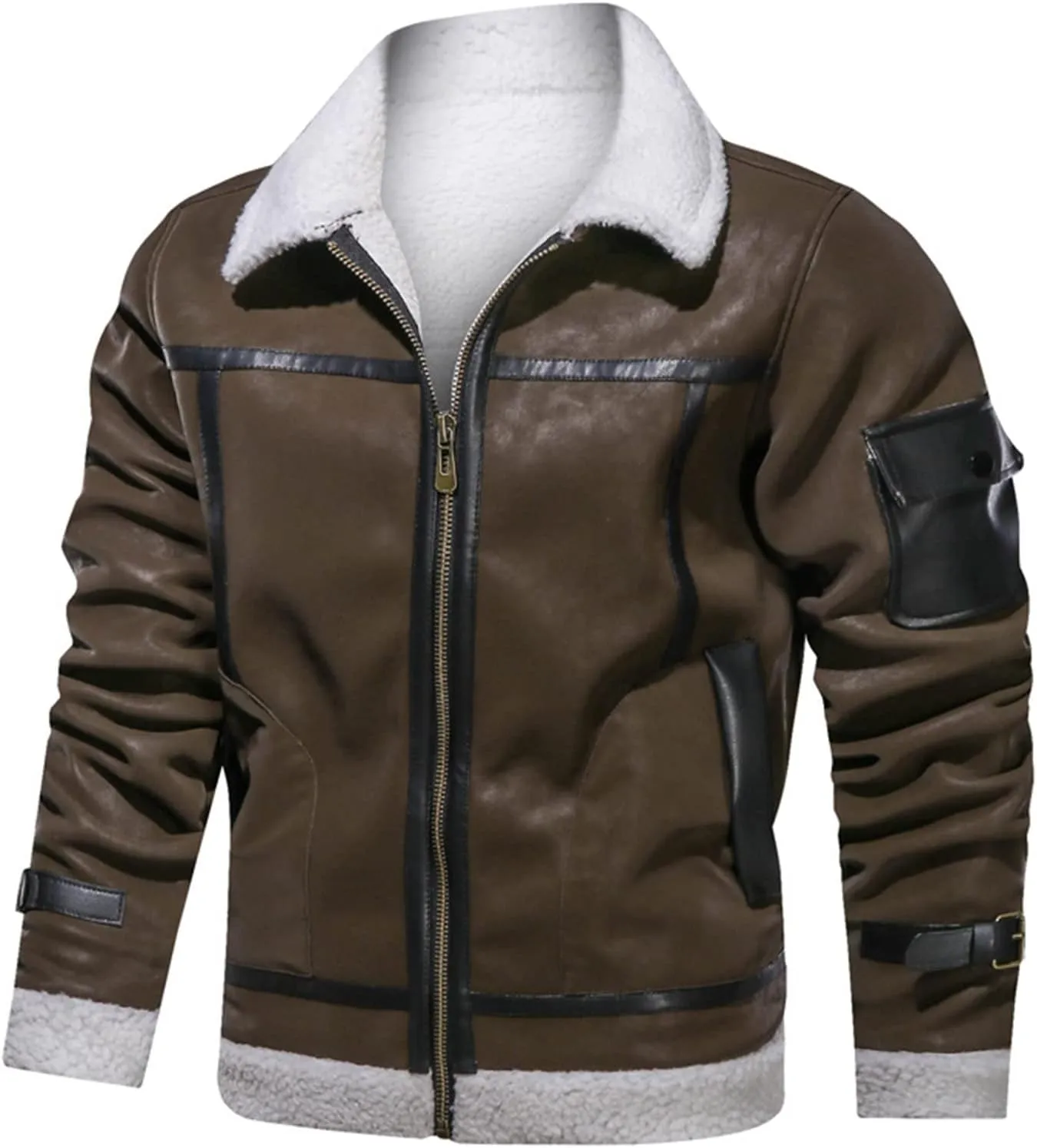 DGHM-JLMY Men's Fur Leather Coat Lapel Cashmere Cotton Military Jacket Thicken Cargo Coat Vintage Padded Warm Winter Coat