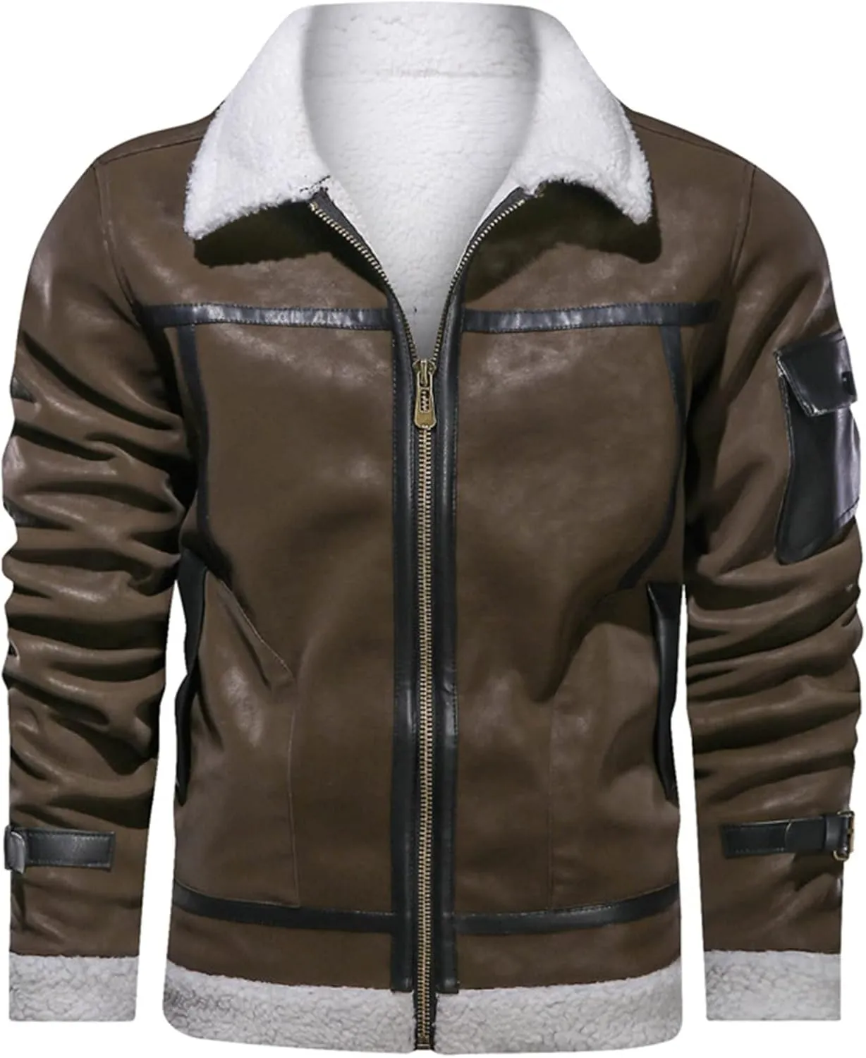 DGHM-JLMY Men's Fur Leather Coat Lapel Cashmere Cotton Military Jacket Thicken Cargo Coat Vintage Padded Warm Winter Coat