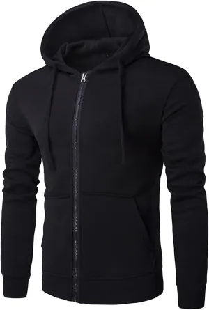DGHM-JLMY Men's Zipper Solid Color Hoodie Heavyweight Full Zip Hoodie with Arm Zip Pocket Zip-Front Cotton-Blend Sweatshirt