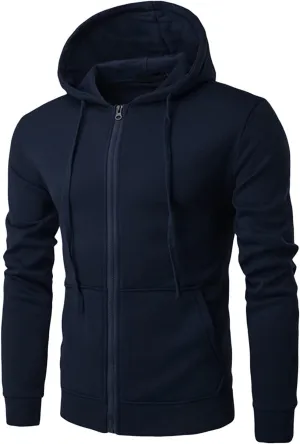 DGHM-JLMY Men's Zipper Solid Color Hoodie Heavyweight Full Zip Hoodie with Arm Zip Pocket Zip-Front Cotton-Blend Sweatshirt