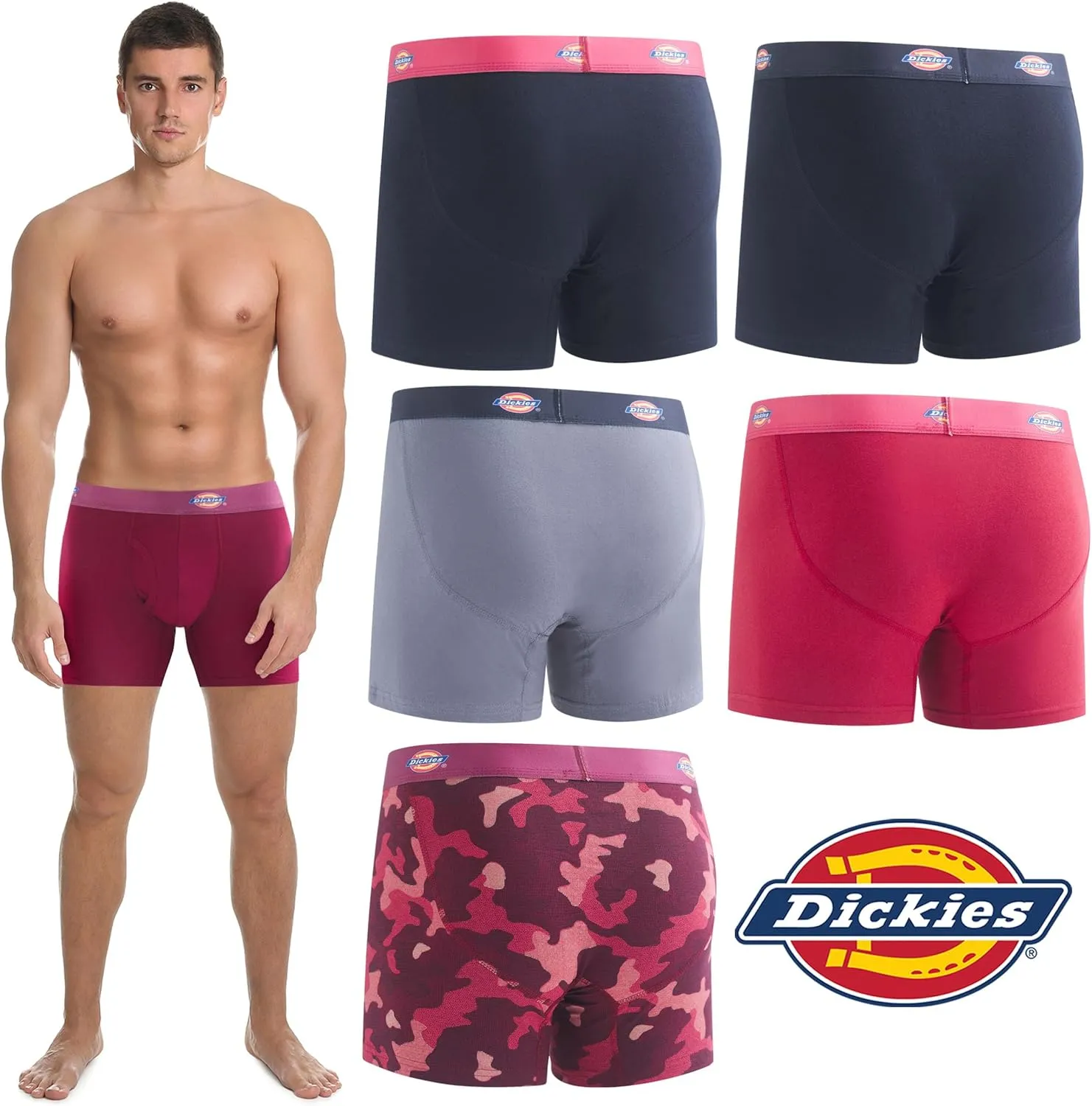 Dickies Mens Underwear 6 Pack Boxers for Men Breathable Cotton Boxer Briefs