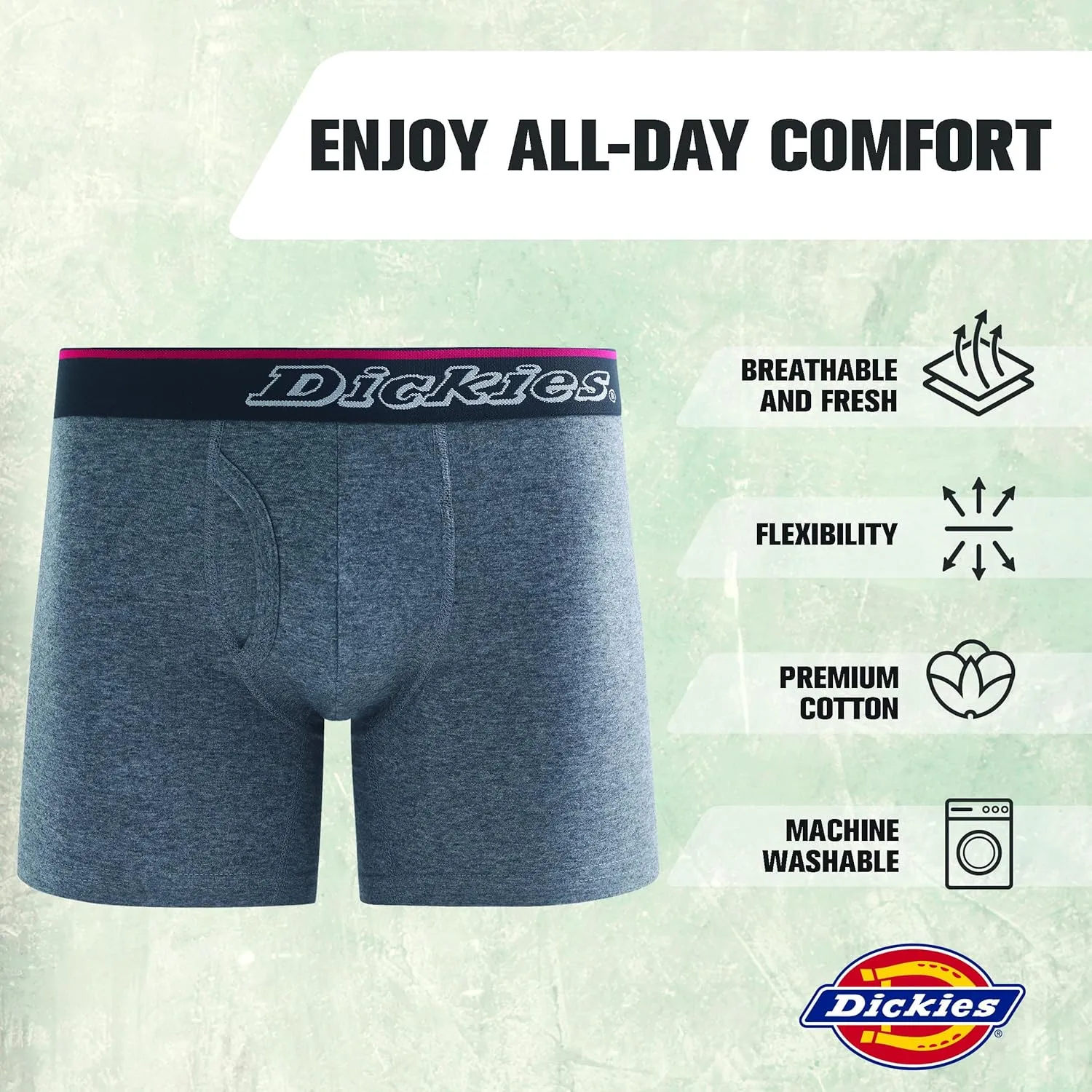 Dickies Mens Underwear 6 Pack Boxers for Men Breathable Cotton Boxer Briefs