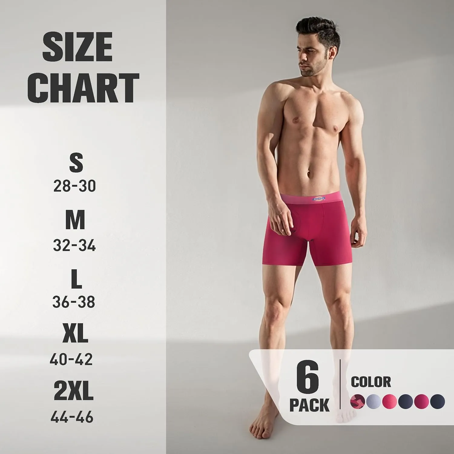 Dickies Mens Underwear 6 Pack Boxers for Men Breathable Cotton Boxer Briefs
