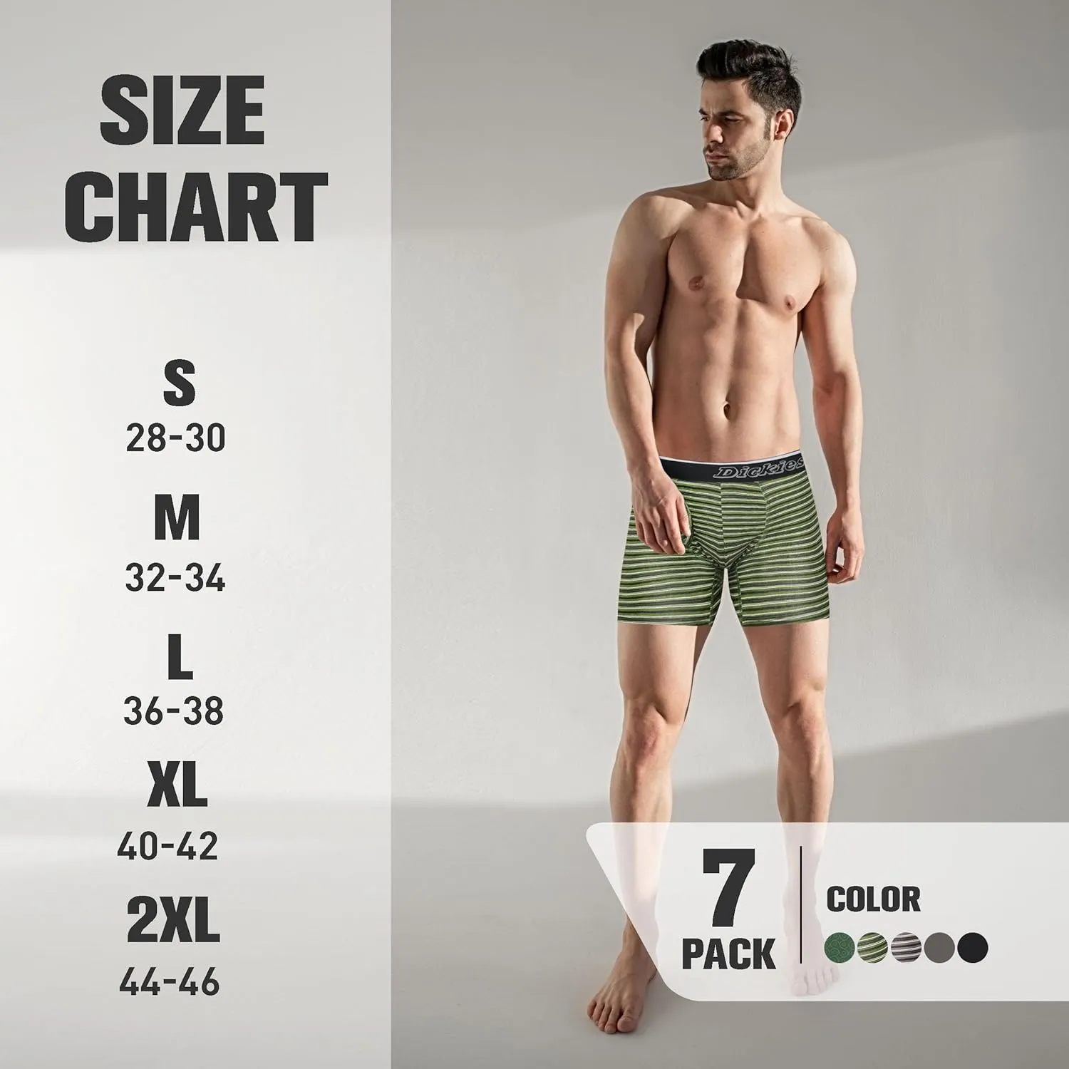 Dickies Mens Underwear 7 Pack Mens Boxer Briefs for Men Cotton Stretch