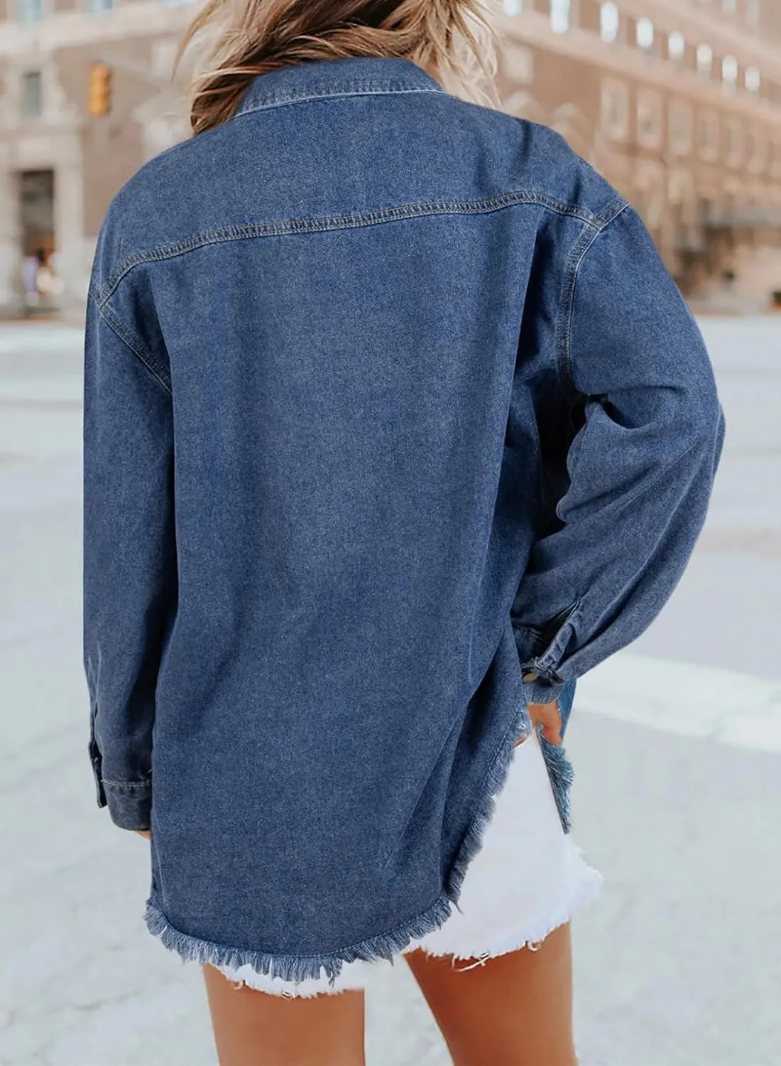 Dokotoo Women's Oversized Denim Jacket Casual Long Sleeve Denim Shirts Distresse Jean Jacket 2025 Spring Outfits
