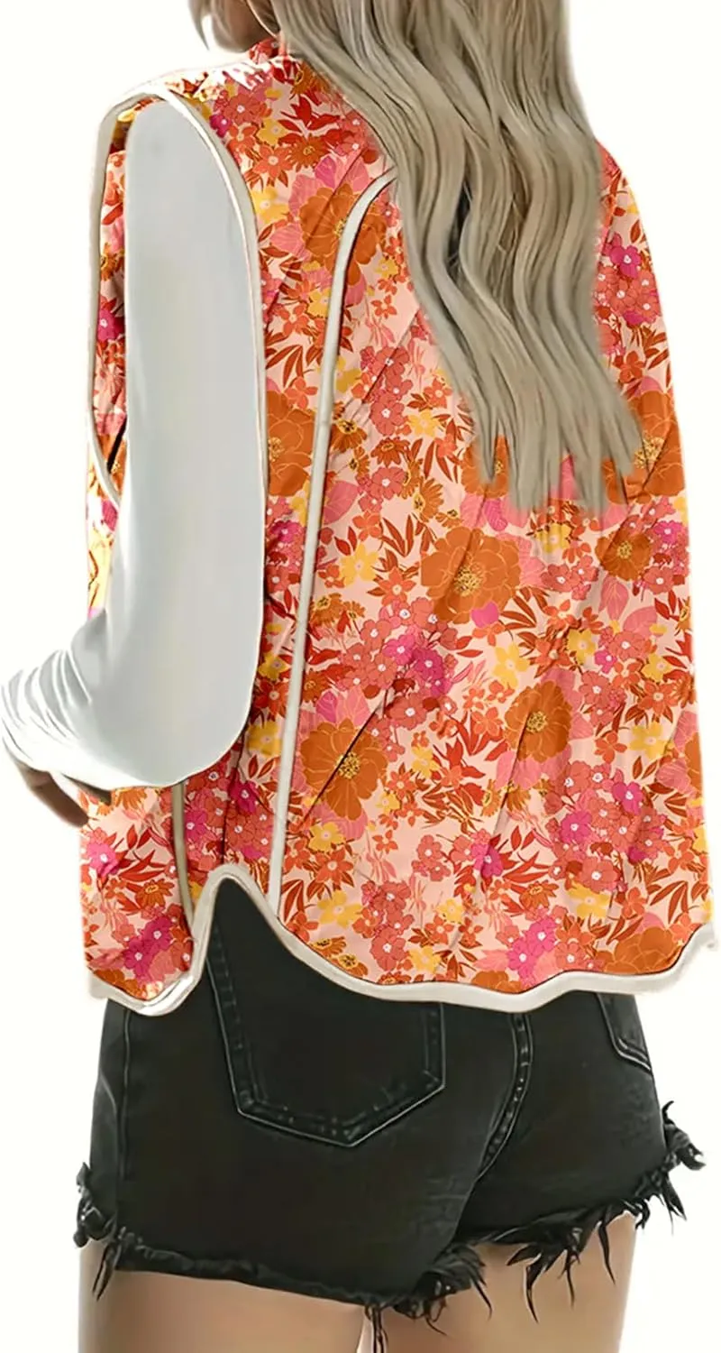 Dokotoo Women's Quilted Vest Lightweight Button Down Cropped Puffer Vest Winter Padded Gilet Jacket with Pockets