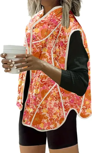 Dokotoo Women's Quilted Vest Lightweight Button Down Cropped Puffer Vest Winter Padded Gilet Jacket with Pockets
