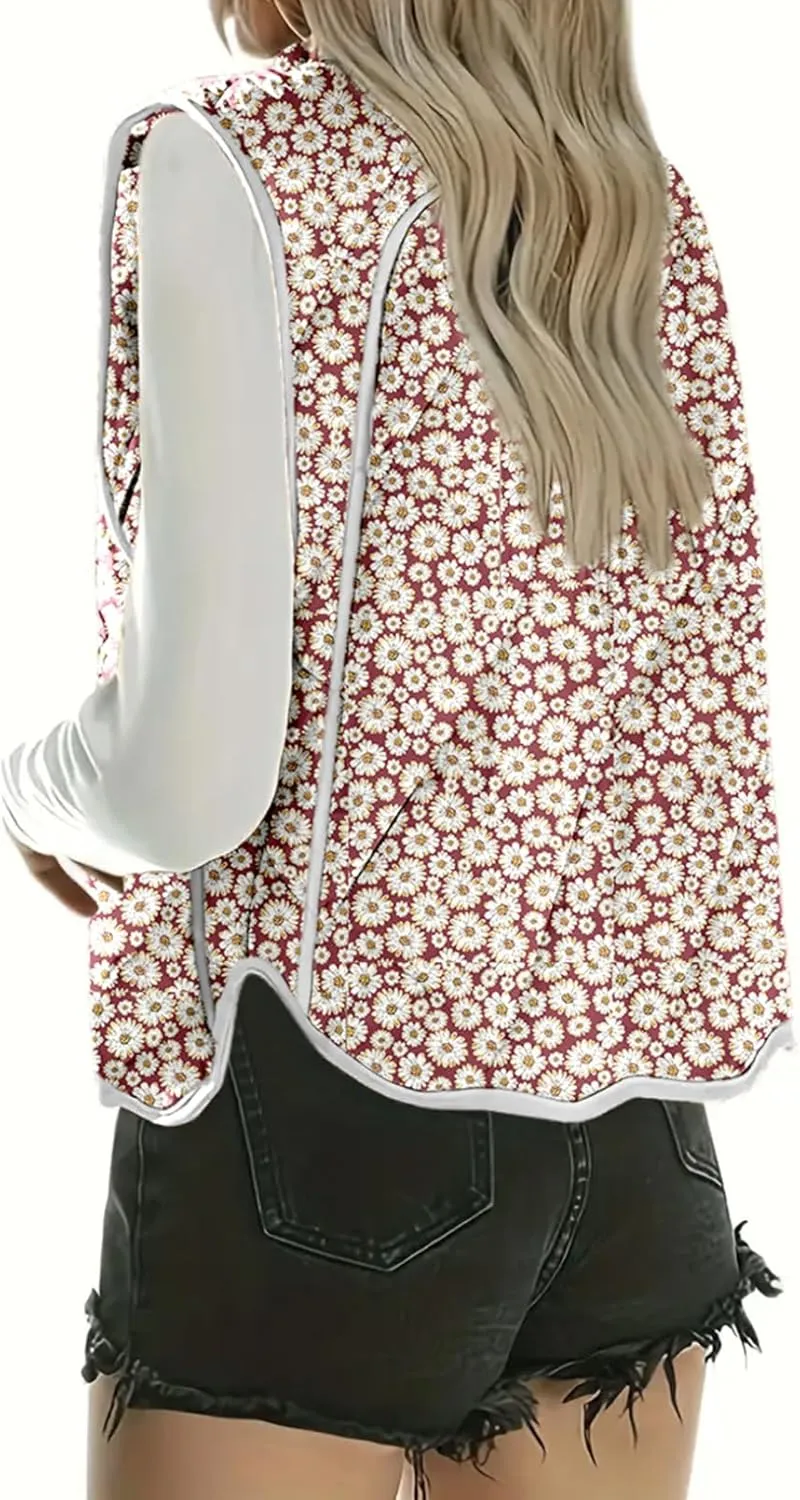 Dokotoo Women's Quilted Vest Lightweight Button Down Cropped Puffer Vest Winter Padded Gilet Jacket with Pockets