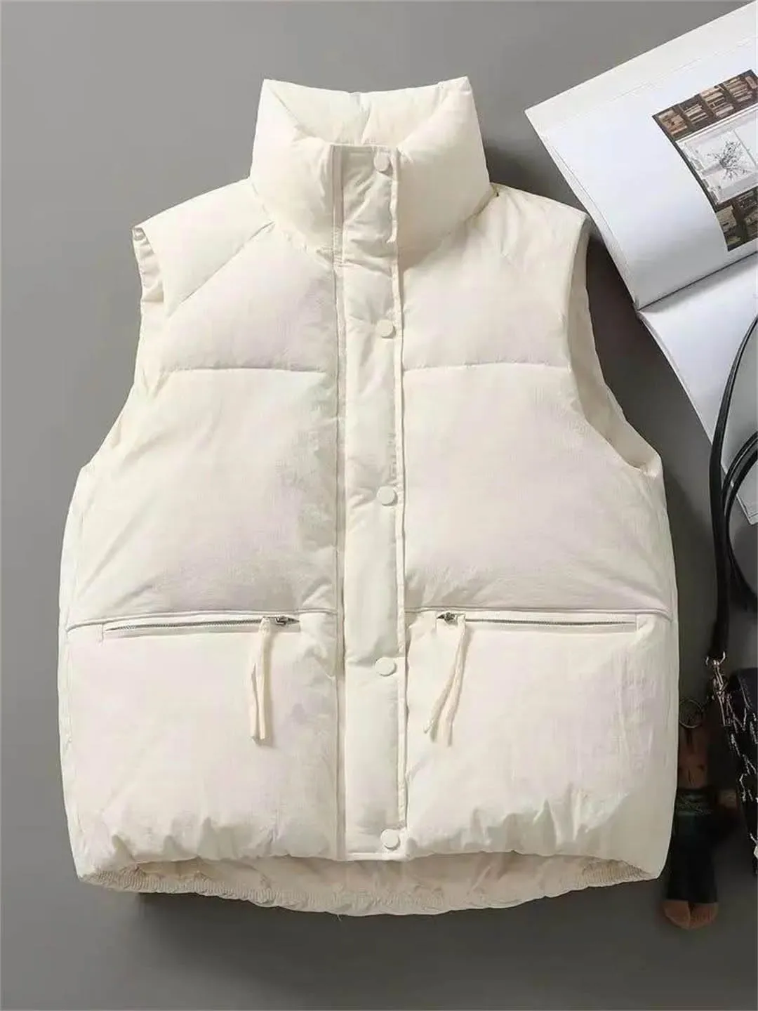Down Cotton Vest Winter Sleeveless Padded Jacket Female Oversized Loose Zipper Vests Ladies Warm Puffer Coats
