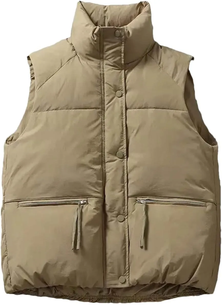 Down Cotton Vest Winter Sleeveless Padded Jacket Female Oversized Loose Zipper Vests Ladies Warm Puffer Coats