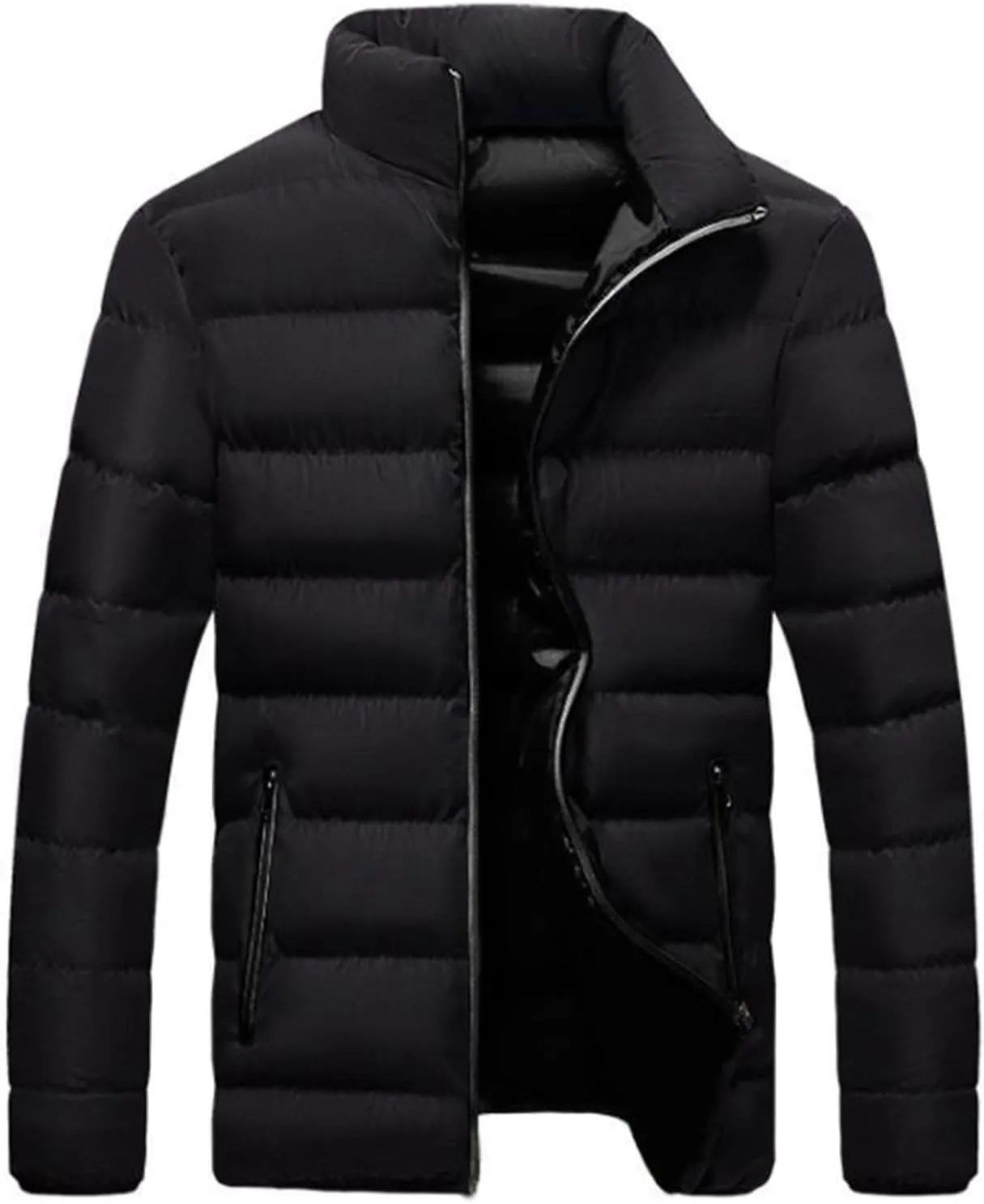 Down Jacket Men No Hood Lightweight Packable Puffer Jacket Stand Collar Zip Up Windbreaker Bubble Outwear Coat