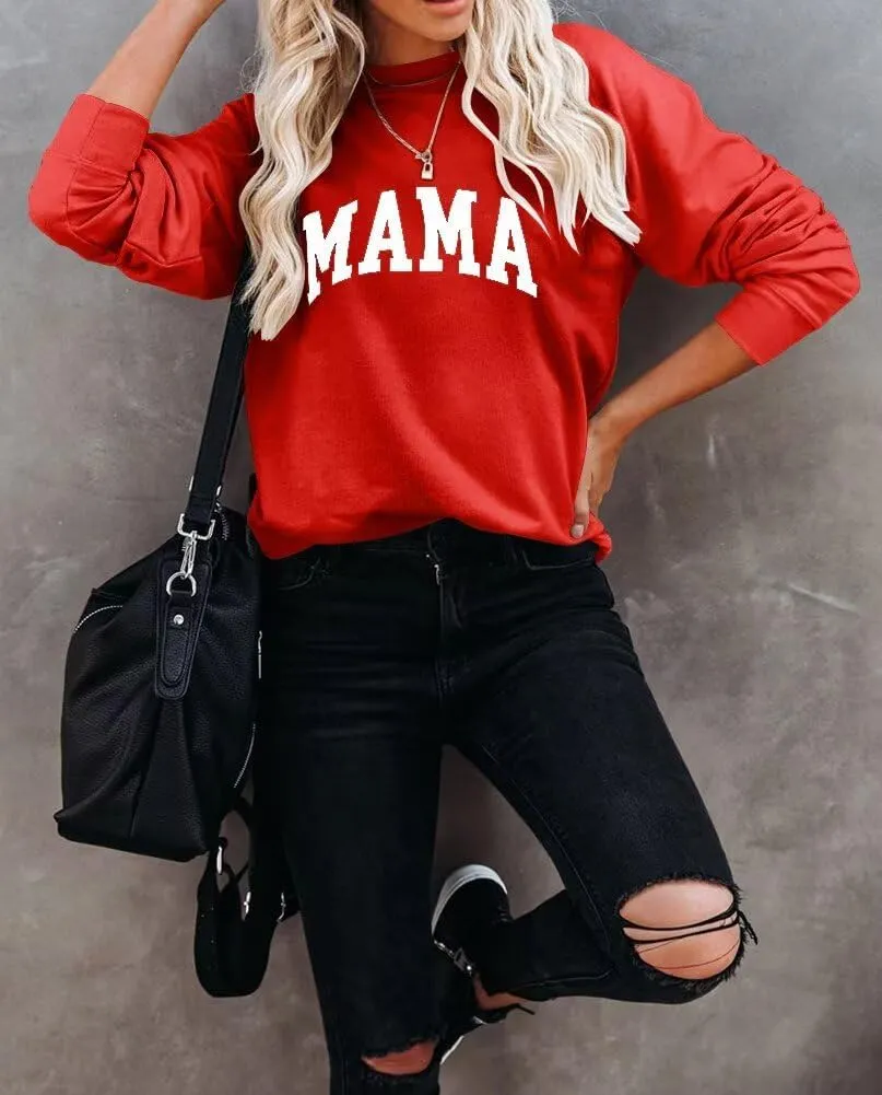 Dressmine Womens Crewneck Mama Sweatshirt Oversized Maternity Long Sleeve Shirt Cute Sweaters Graphic Hoodies