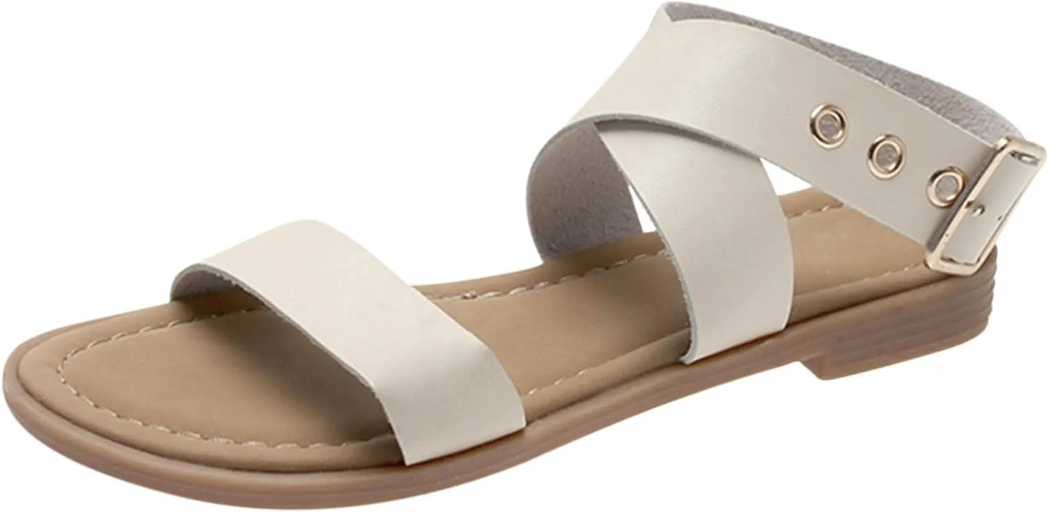 Dressy Sandals for Women Backless Width Strap Casual Flat Sandal Comfortable Comfy Summer Vacation Shoes