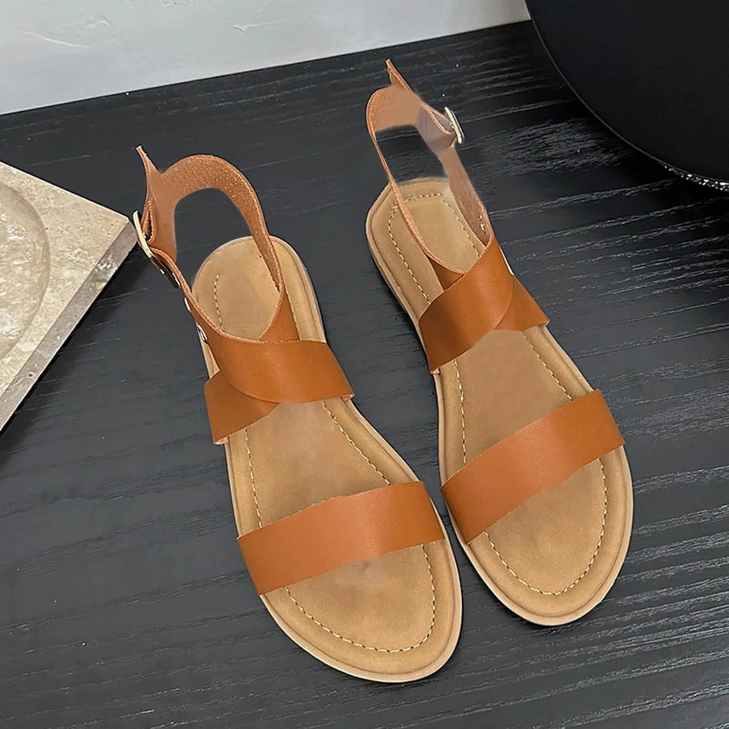 Dressy Sandals for Women Backless Width Strap Casual Flat Sandal Comfortable Comfy Summer Vacation Shoes