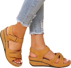 Eduavar Summer Sandals for Women, Orthopedic Sandals for Women Wedge Platform Sandals Vintage Brown Sandals Shoes