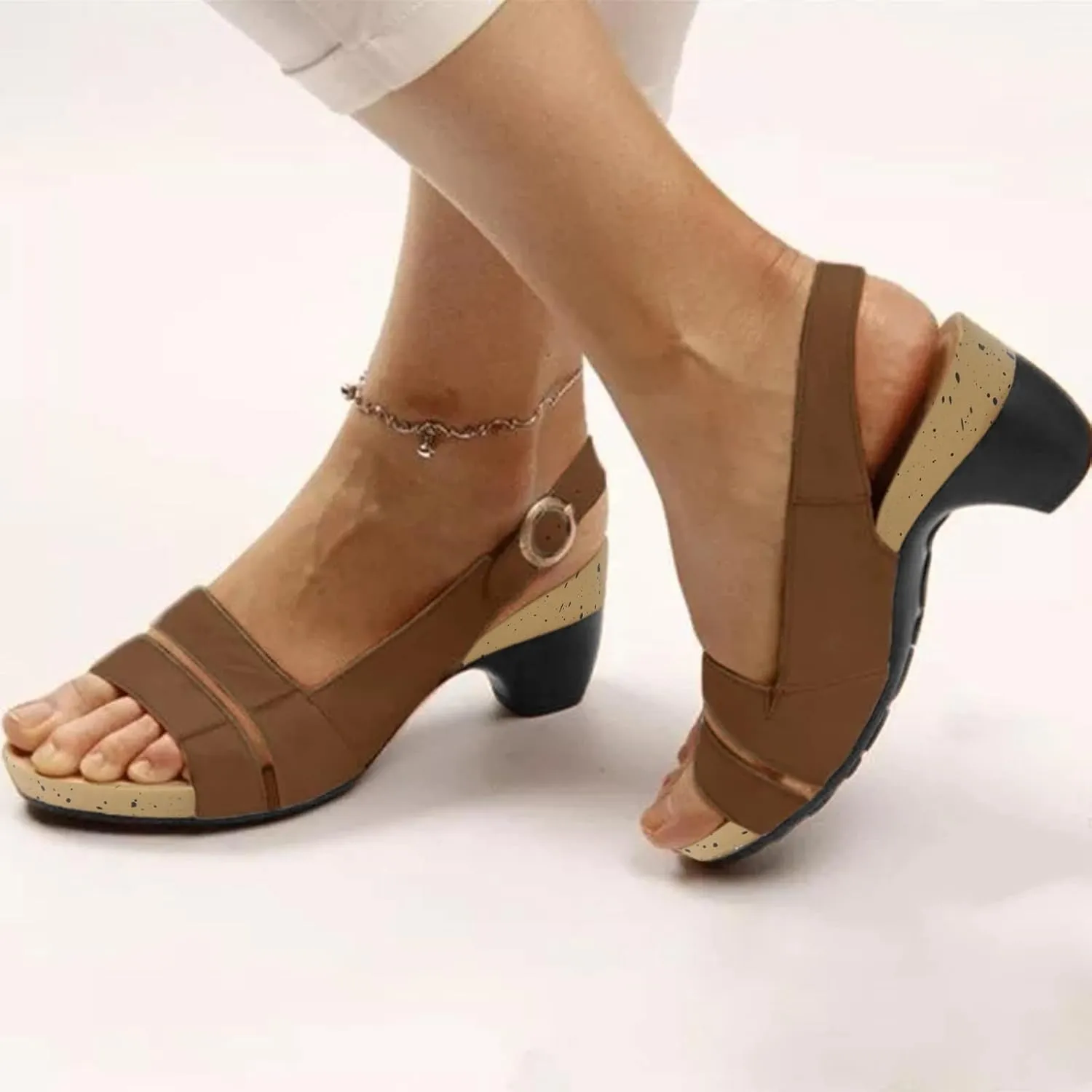 Eduavar Womens Sandals Dressy, Sandals Women Orthopedic Sandals Dressy Open Toe Low Heel Sandals with Ankle Strap