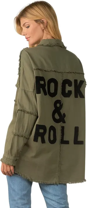 ELAN Women's Rock and Roll Distressed Button Up Jacket