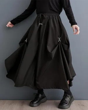ellazhu Women's Oversized Irregular Drop Crotch Harem Hakama Pleated Drawstring Pants GZ116 A