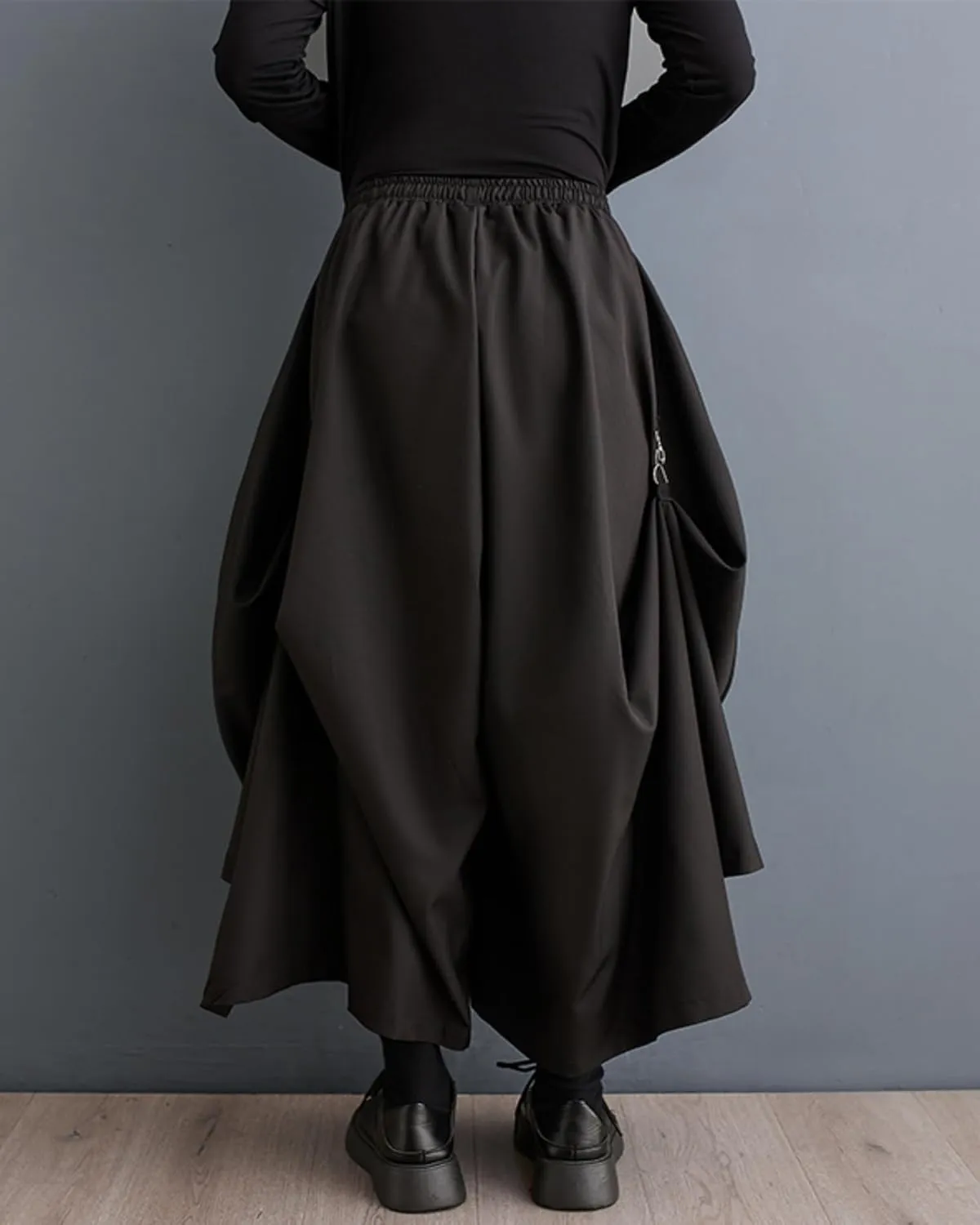 ellazhu Women's Oversized Irregular Drop Crotch Harem Hakama Pleated Drawstring Pants GZ116 A