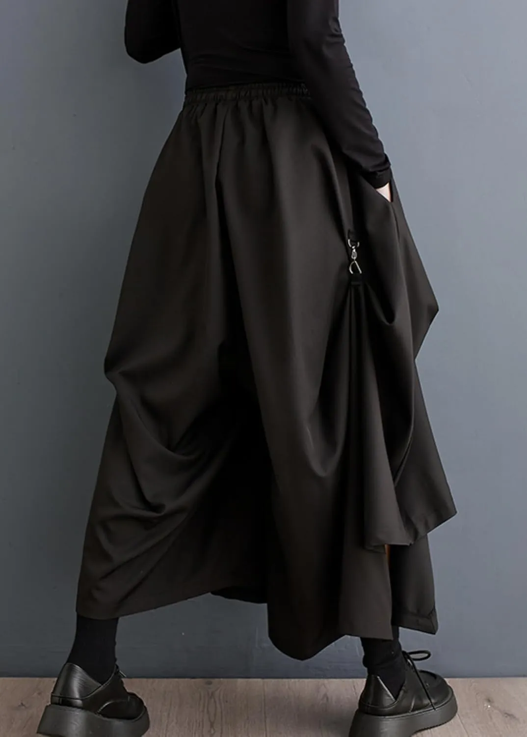 ellazhu Women's Oversized Irregular Drop Crotch Harem Hakama Pleated Drawstring Pants GZ116 A